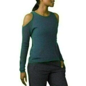 Prana Invision Women's Large Blue Green Cold Shoulder Lightweight Sweater